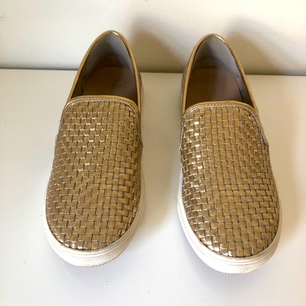 Woven Leather Slip on sneakers - Gold